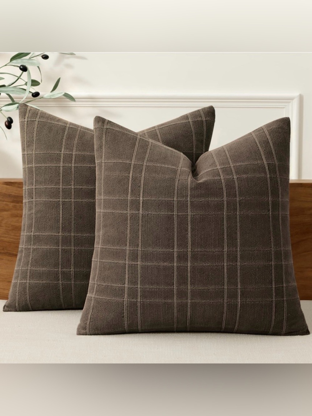 Linen Plaid Pillow Covers SQUARE 18x18” (2-pack) - BROWN
